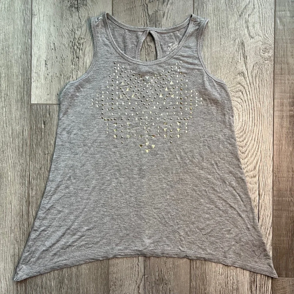 Justice Girls Gray Embellished Keyhole Swing Tank Top Size 10